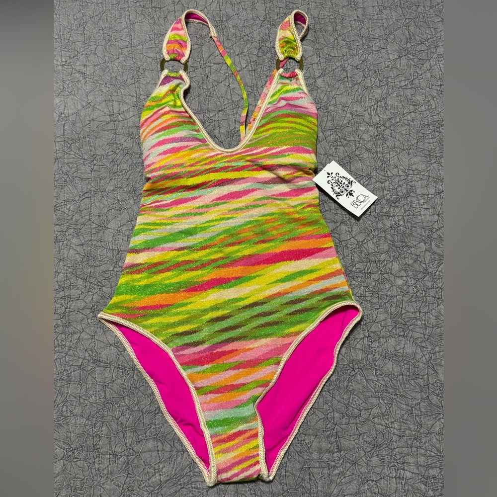 NEW Becca Multicolor Awaken One Piece Swimsuit Retro